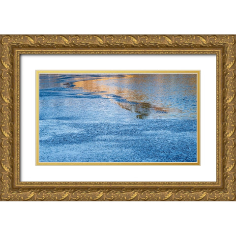 USA-New Jersey-Pine Barrens National Preserve Partially iced lake and forest reflections in water Gold Ornate Wood Framed Art Print with Double Matting by Jaynes Gallery