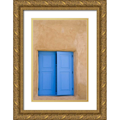 New Mexico, Santa Fe Blue window doors Gold Ornate Wood Framed Art Print with Double Matting by Ross, Nancy ,  Steve