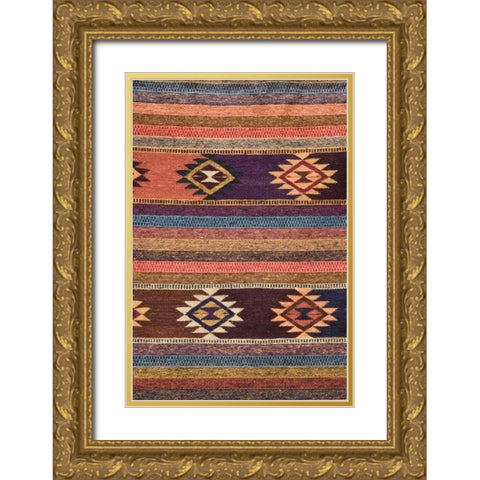 New Mexico, Madrid Detail in colorful woven rug Gold Ornate Wood Framed Art Print with Double Matting by Ross, Nancy ,  Steve