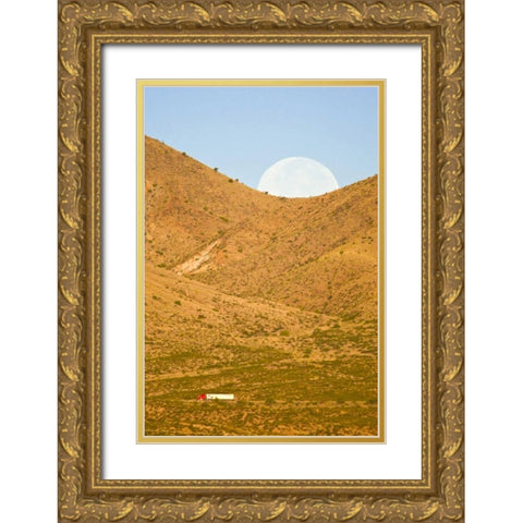 New Mexico Moonset ove Interstate 25 Gold Ornate Wood Framed Art Print with Double Matting by Lord, Fred