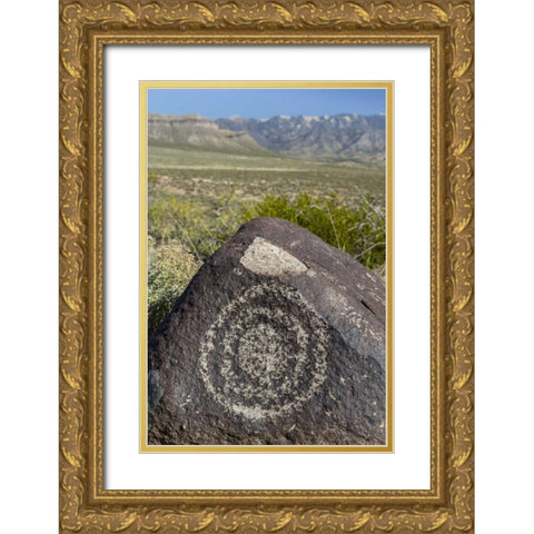 New Mexico, Three Rivers, Petroglyph on rock Gold Ornate Wood Framed Art Print with Double Matting by Paulson, Don