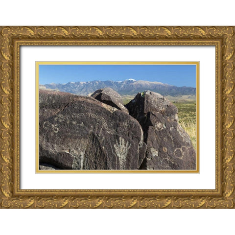 New Mexico, Three Rivers Petroglyph etchings Gold Ornate Wood Framed Art Print with Double Matting by Paulson, Don