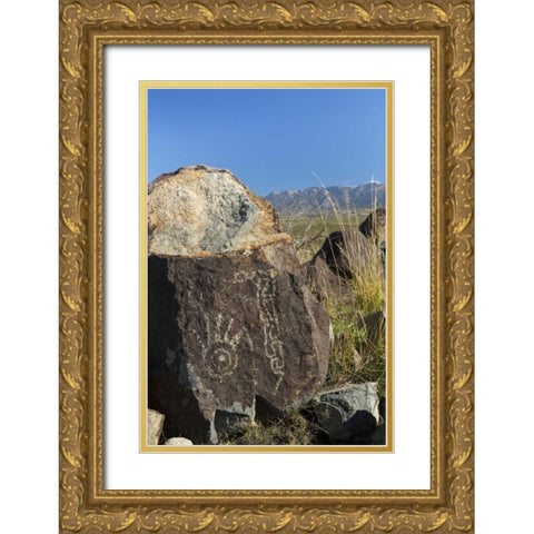 New Mexico, Three Rivers Petroglyph etchings Gold Ornate Wood Framed Art Print with Double Matting by Paulson, Don