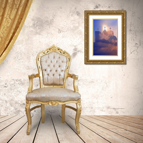 New Mexico, Taos Composite of church and clouds Gold Ornate Wood Framed Art Print with Double Matting by Zuckerman, Jim