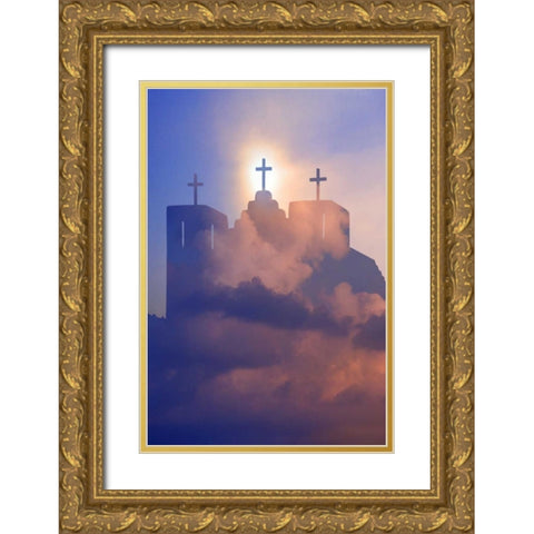 New Mexico, Taos Composite of church and clouds Gold Ornate Wood Framed Art Print with Double Matting by Zuckerman, Jim