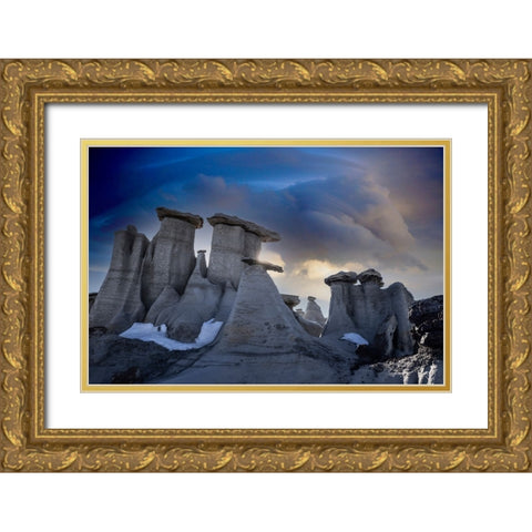 USA- New Mexico. Bisti Badlands eroded rock formations. Gold Ornate Wood Framed Art Print with Double Matting by Jaynes Gallery