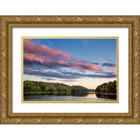 USA-New York-Adirondacks Autumn sunset on Indian Lake Gold Ornate Wood Framed Art Print with Double Matting by Collins, Ann