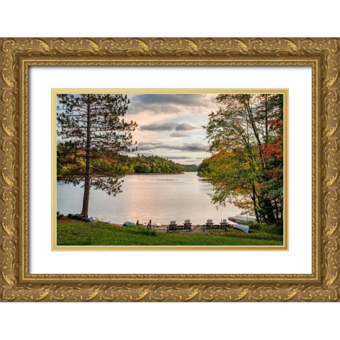 USA-New York-Adirondacks End of the season at private beach on Indian Lake Gold Ornate Wood Framed Art Print with Double Matting by Collins, Ann
