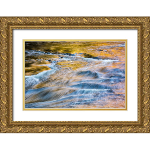 USA-New York-Adirondacks Tupper Lake-autumn reflections at Bog River Falls Gold Ornate Wood Framed Art Print with Double Matting by Collins, Ann