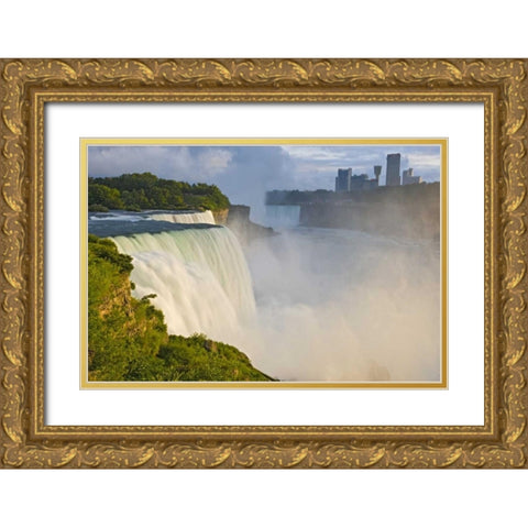NY, Niagara Falls American Falls in foreground Gold Ornate Wood Framed Art Print with Double Matting by Lord, Fred