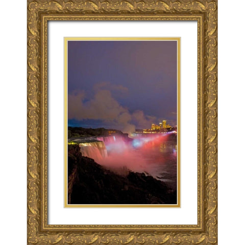 NY, Niagara Falls Waterfalls and mist at dusk Gold Ornate Wood Framed Art Print with Double Matting by Lord, Fred