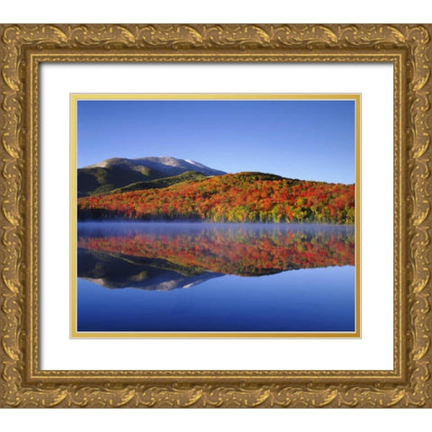 NY, Snowy Algonquin Peak and Heart Lake in fall Gold Ornate Wood Framed Art Print with Double Matting by Talbot Frank, Christopher