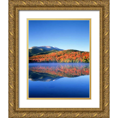 NY, Snowy Algonquin Peak and Heart Lake in fall Gold Ornate Wood Framed Art Print with Double Matting by Talbot Frank, Christopher