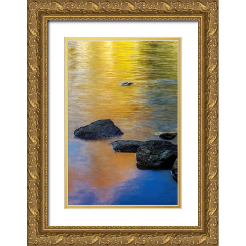 NY, Adirondack Mts Autumn at Buttermilk Falls Gold Ornate Wood Framed Art Print with Double Matting by OBrien, Jay