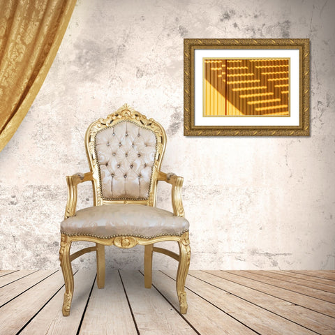 Coney Island-Brooklyn-New York-USA Striped shadows on a yellow building Gold Ornate Wood Framed Art Print with Double Matting by Wilson, Emily M.