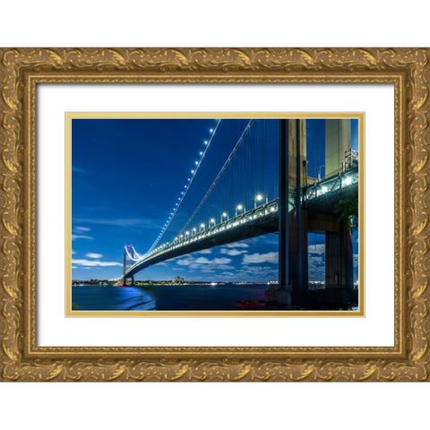 USA-New York The Verrazzano-Narrows Bridge Gold Ornate Wood Framed Art Print with Double Matting by Looney, Hollice