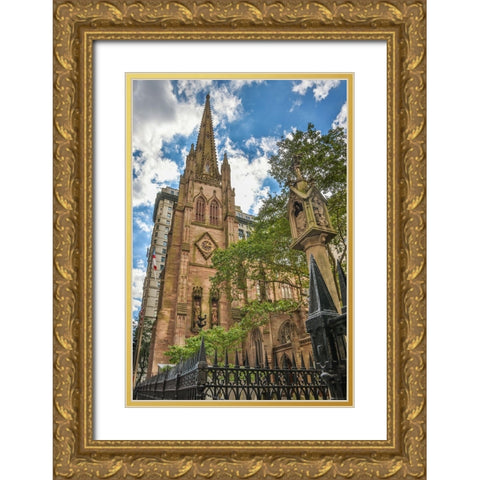 USA-New York Trinity Church and grounds Gold Ornate Wood Framed Art Print with Double Matting by Looney, Hollice