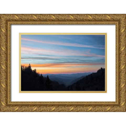 Sunrise-Oconaluftee River Valley-Great Smoky Mountains National Park-North Carolina Gold Ornate Wood Framed Art Print with Double Matting by Jones, Adam