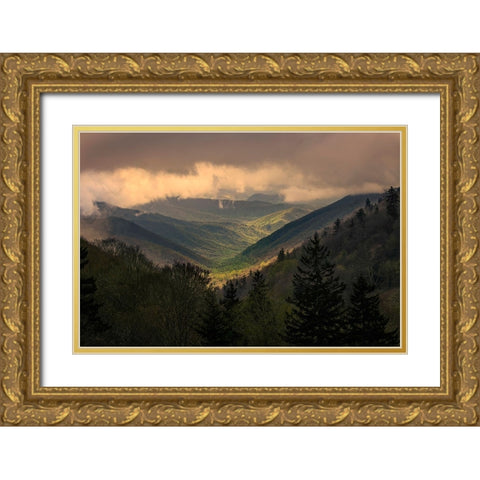 Sunrise view of Oconaluftee Valley-Great Smoky Mountains National Park-North Carolina Gold Ornate Wood Framed Art Print with Double Matting by Jones, Adam