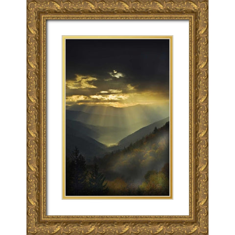 NC, Great Smoky Mts God Rays over mountains Gold Ornate Wood Framed Art Print with Double Matting by Rotenberg, Nancy
