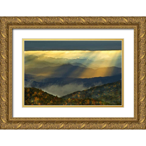 NC, Great Smoky Mts God Rays over mountains Gold Ornate Wood Framed Art Print with Double Matting by Rotenberg, Nancy
