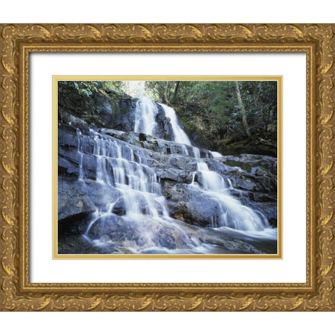 North Carolina, Great Smoky Mts Waterfall Gold Ornate Wood Framed Art Print with Double Matting by Talbot Frank, Christopher