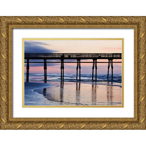 USA, North Carolina Sunset Beach pier at sunrise Gold Ornate Wood Framed Art Print with Double Matting by Flaherty, Dennis