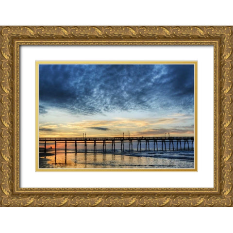 USA, North Carolina Sunset Beach pier at sunrise Gold Ornate Wood Framed Art Print with Double Matting by Flaherty, Dennis