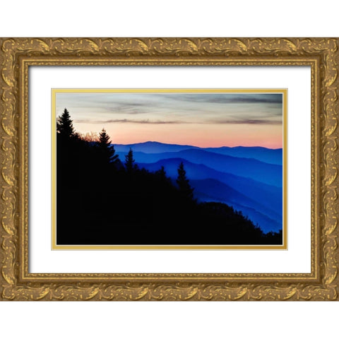 North Carolina Oconaluftee Overlook at sunrise Gold Ornate Wood Framed Art Print with Double Matting by Flaherty, Dennis