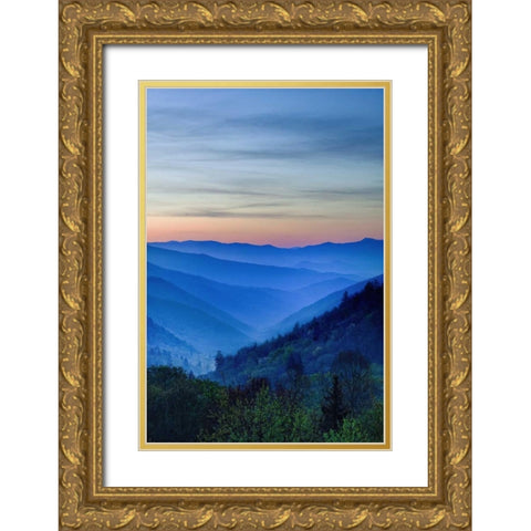 North Carolina Oconaluftee Overlook at sunrise Gold Ornate Wood Framed Art Print with Double Matting by Flaherty, Dennis