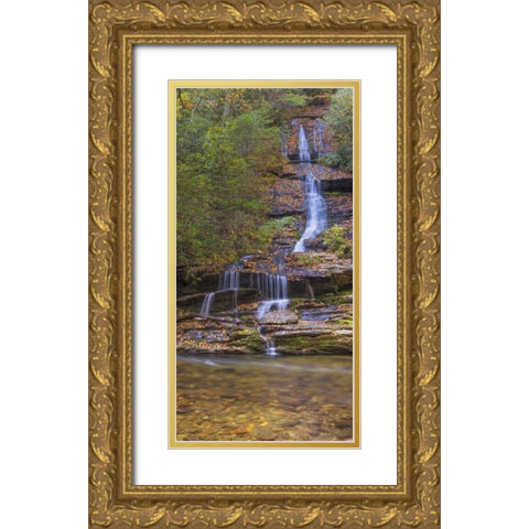 North Carolina, Great Smoky Mts Tom Branch Falls Gold Ornate Wood Framed Art Print with Double Matting by Paulson, Don