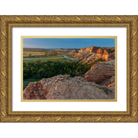 Red Cliffs above the Little Missouri River in the Little Missouri National Grasslands-North Dakota- Gold Ornate Wood Framed Art Print with Double Matting by Haney, Chuck