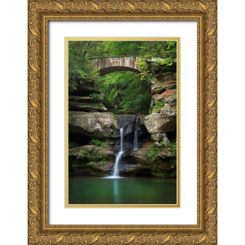 Old Mans Cave Upper Falls-Hocking Hills State Park-Ohio Gold Ornate Wood Framed Art Print with Double Matting by Majchrowicz, Alan