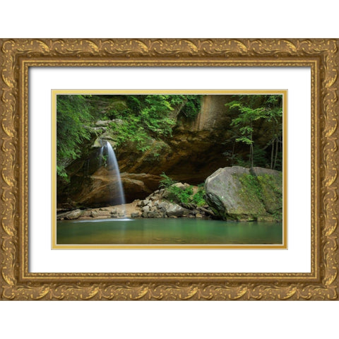Old Mans Cave Lower Falls-Hocking Hills State Park-Ohio Gold Ornate Wood Framed Art Print with Double Matting by Majchrowicz, Alan
