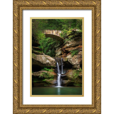 Old Mans Cave Upper Falls-Hocking Hills State Park-Ohio Gold Ornate Wood Framed Art Print with Double Matting by Majchrowicz, Alan