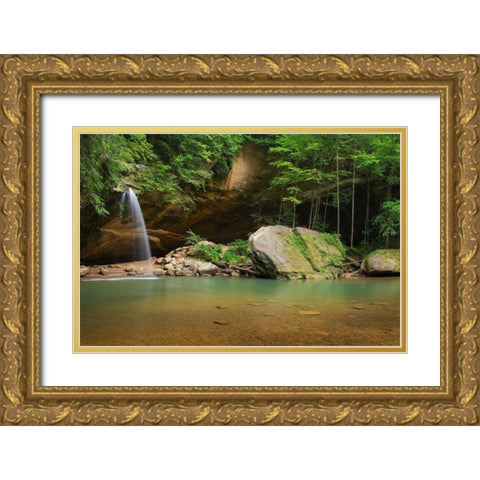 Old Mans Cave Lower Falls-Hocking Hills State Park-Ohio Gold Ornate Wood Framed Art Print with Double Matting by Majchrowicz, Alan