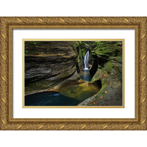 Robinson Falls-also known as Corkscrew Falls-carves through a small gorge of Black Hand Sandstone Gold Ornate Wood Framed Art Print with Double Matting by Majchrowicz, Alan