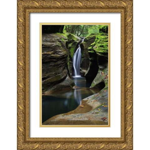 Robinson Falls-also known as Corkscrew Falls-carves through a small gorge of Black Hand Sandstone Gold Ornate Wood Framed Art Print with Double Matting by Majchrowicz, Alan