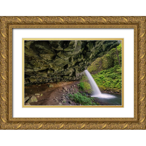 Ponytail Falls-Columbia River Gorge-Oregon Gold Ornate Wood Framed Art Print with Double Matting by Jones, Adam