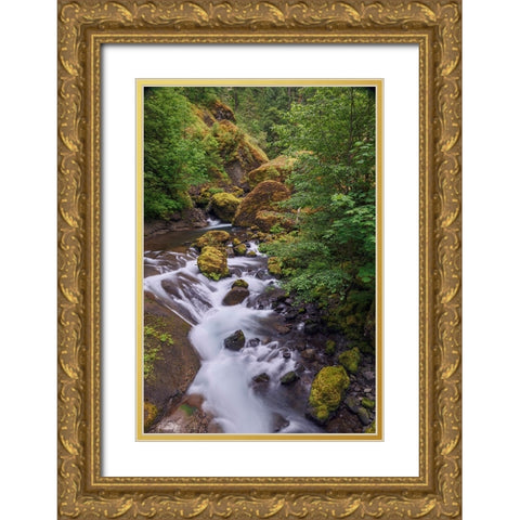 Tanner Creek-Columbia River Gorge-Oregon Gold Ornate Wood Framed Art Print with Double Matting by Jones, Adam