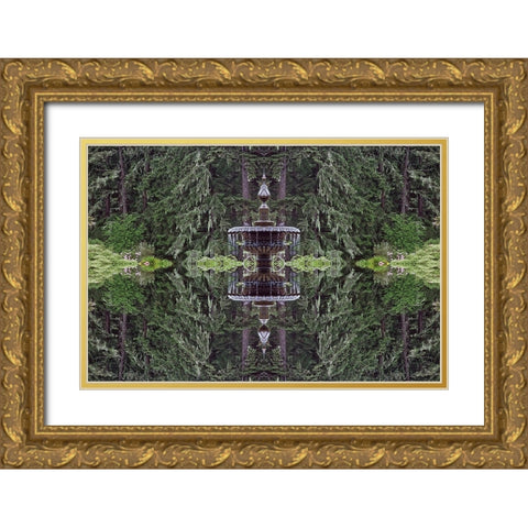 Fountain and in rhododendron garden-Shore Acres State Park-Coos Bay-Oregon Gold Ornate Wood Framed Art Print with Double Matting by Jones, Adam