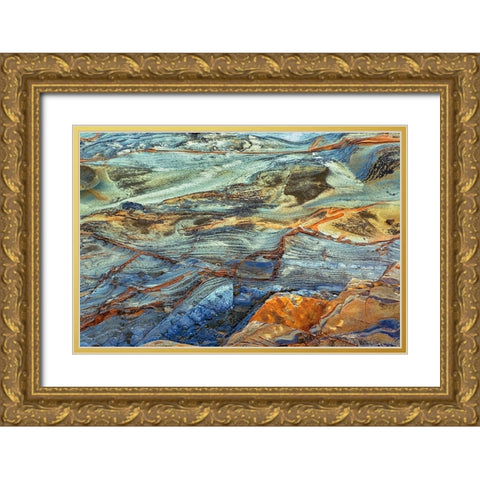 Rock pattern in eroded coastline-Shore Acres State Park-Coos Bay-Oregon Gold Ornate Wood Framed Art Print with Double Matting by Jones, Adam