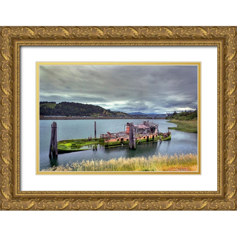 Historic shipwreck-Mary D Hume-a National Register of Historic Places-Gold Beach-Oregon Gold Ornate Wood Framed Art Print with Double Matting by Jones, Adam