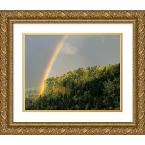 OR, Columbia Gorge, rainbow over Vista House Gold Ornate Wood Framed Art Print with Double Matting by Terrill, Steve