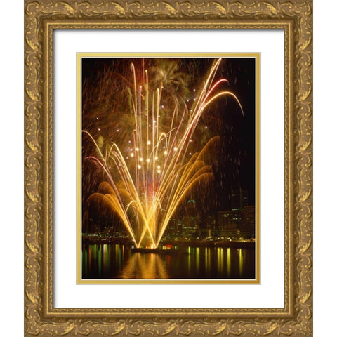 OR, Portland, Independence Day fireworks Gold Ornate Wood Framed Art Print with Double Matting by Terrill, Steve