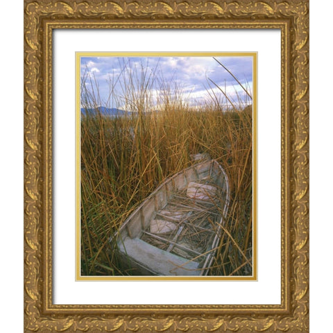 OR, Upper Klamath NWR, Abandoned wooden rowboat Gold Ornate Wood Framed Art Print with Double Matting by Terrill, Steve