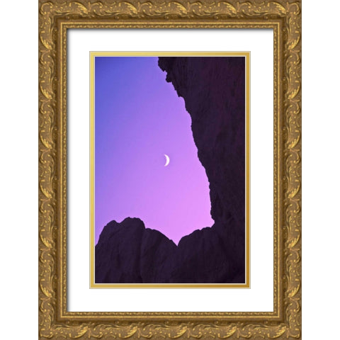 OR, Crescent moon framed by sea stacks Gold Ornate Wood Framed Art Print with Double Matting by Rotenberg, Nancy