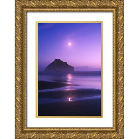 USA, Oregon Moonrise over Face Rock Gold Ornate Wood Framed Art Print with Double Matting by Rotenberg, Nancy