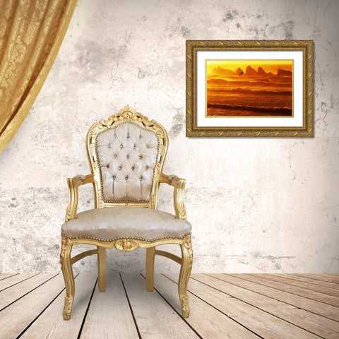 Oregon, Bandon Sunset over waves and sea stacks Gold Ornate Wood Framed Art Print with Double Matting by Welling, Dave