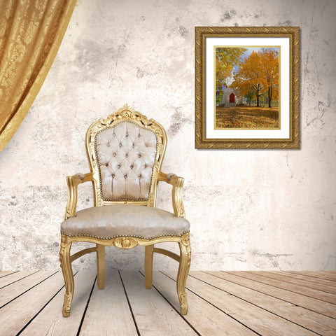 OR, Cove Ascension Chapel surrounded by autumn Gold Ornate Wood Framed Art Print with Double Matting by Terrill, Steve